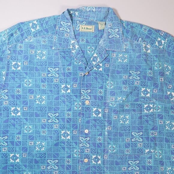 L.L. Bean Hawaiian Camp Shirt Button up Short Sleeve Hong Kong Vintage Mens XXL - Picture 1 of 8